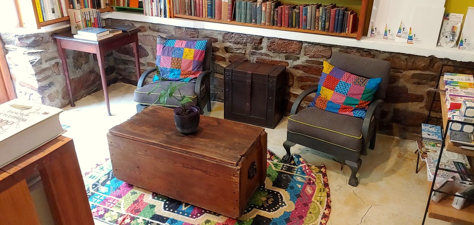 Rugs, cushions and books